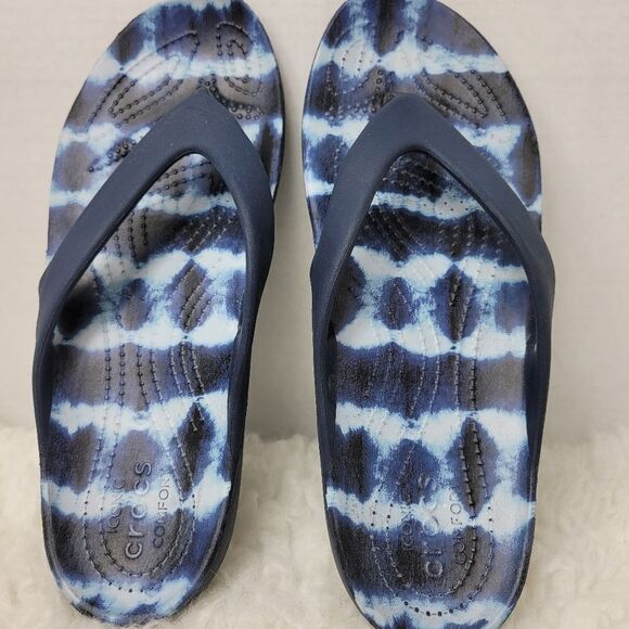 Crocs Kadee  Flip Flop Sandals Womens Size 9 Comfort Tie Dyed Blue - Picture 4 of 10